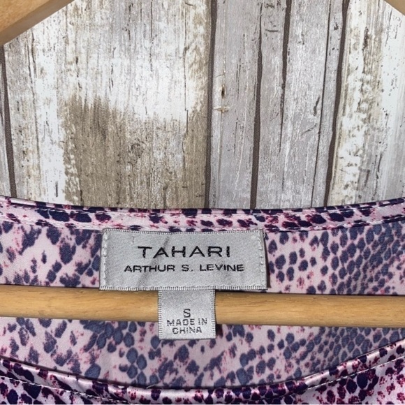 Tahari Purple Pleated Print Blouse - Picture 4 of 5